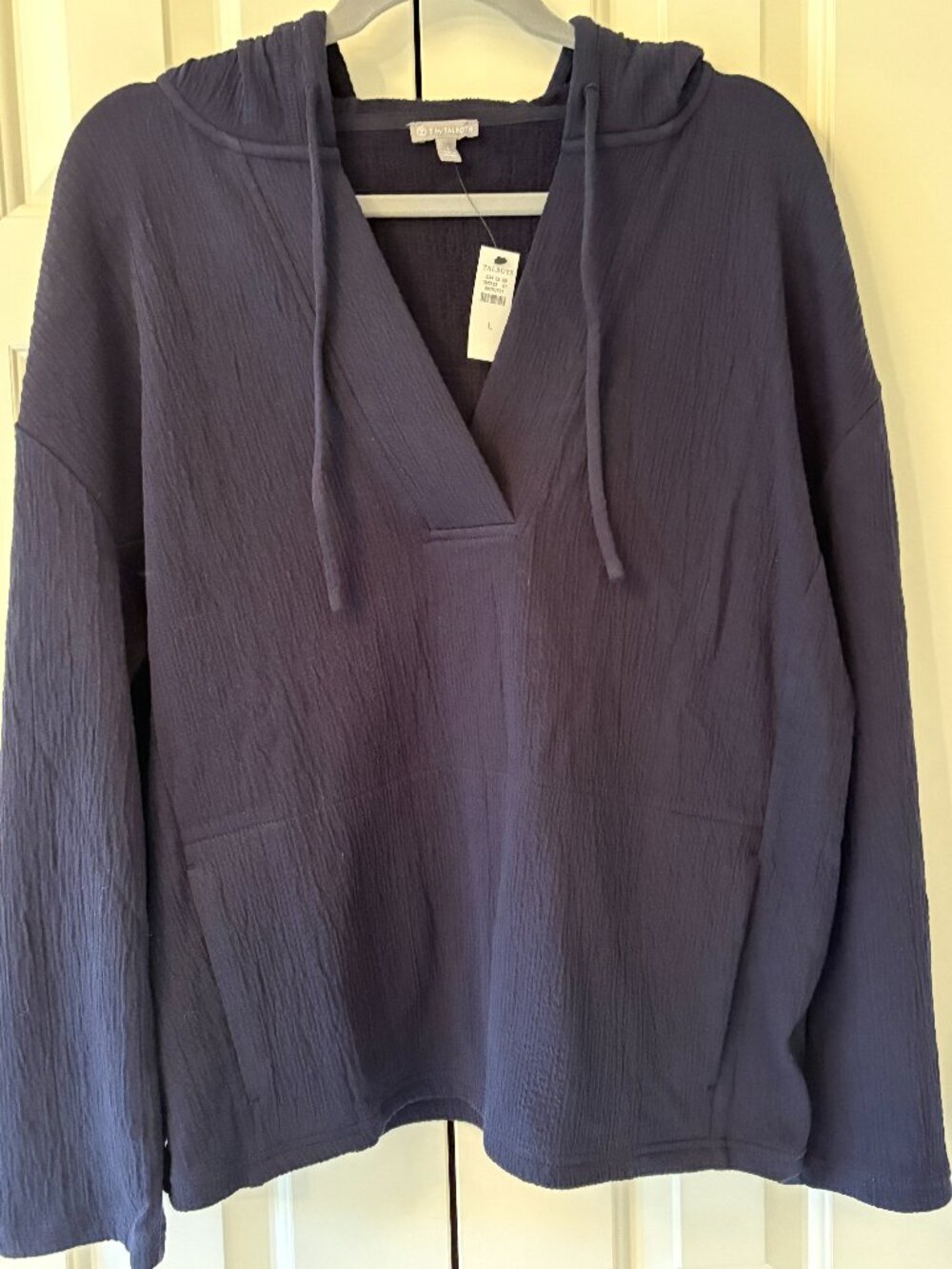NWT T By Talbots Crinkle Gauze Boho Hoodie Indigo Blue Sz L